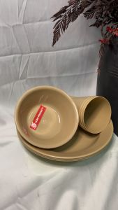 ( 9 PCS ) SET PIRING MANGKOK GELAS PLASTIK / PIRING SET MANGKOK GELAS CREAM