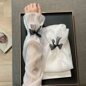 Arm sleeves with ice silk sun protection flared sleeves plus size super fairy-like pearlescent flared sleeves with bow.