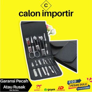 Paket Set Lengkap 12in1 Peralatan Perawatan Kuku Meni Pedi Manicure Pedicure Stainless Ori FREE CASE