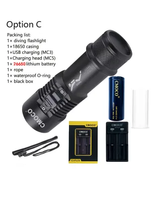 CMOCO Underwater Diving Flashlight XHP70 Scuba Diving Light (3000 lumens )Outdoor Waterproof Camping torch