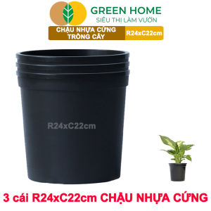 3 Chậu nhựa trồng cây Greenhome 24x22cm nhựa cứng Thoát nước tốt Đa dạng kích thước trồng cây hoa kiểng lá