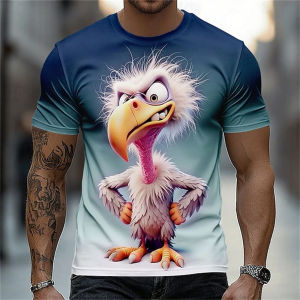 [Local Stock] VCC Funny 3D Animal Printing T Shirt For Men Cartoon Chick Pattern Short Sleeve Tops Summer Casual Round Neck Pullover Fashion Tees
