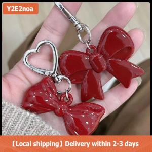 【Local shipping】 Simple Temperament Red Bowknot Heart Acrylic Keychain Pendant For Women Girls Versatile Backpack Decoration Accessories Gifts