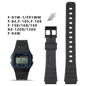 Watch Band Replacement Strap For Casio F-91W-1 F91WM F-84W F-94W A168w A158 AE-1200 1300 Black Resin Plastic Wrist Watchstrap with Pins