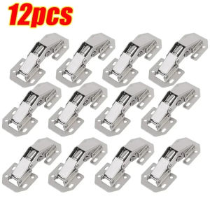 12PCS 90 Degree Steel Cabinet Hinges No-Drilling HoleHydraulic Buffer Hinge Kitchen Cabinet Cupboard Hinges Furniture Hardware