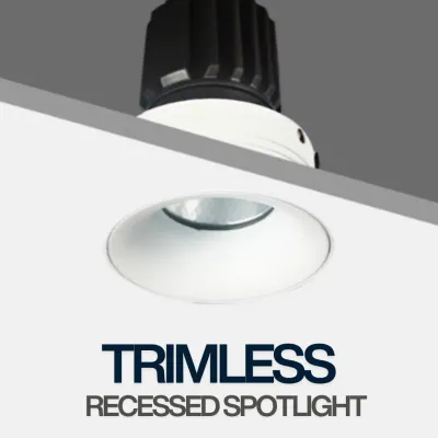 Frameless Trimless Recessed Spotlight GU10 – Plaster-In Ceiling Downlight Aluminium Matt White 85mm Cut-Out