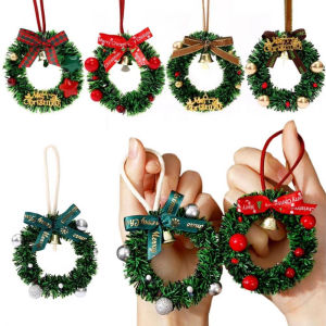 Small Christmas Wreath Pendant Christmas Tree Decorative Ornaments Bell Garland New Year Christmas Decoration 8CM