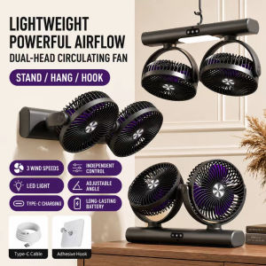 Dual Head Fan 30000mAh Wall Mount Fan Desk Fan Hanging Fan Ultra Quiet Cooling Fan Type-C LED Night Light