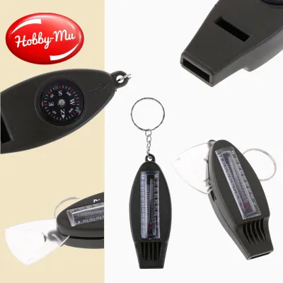 Outdoor Survival Whistle Compass Magnifying Thermometer & Keychain EDC