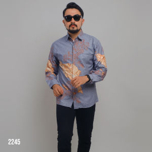 Dgm kemeja batik premium lengan panjang pria kemeja panjang batik Puring premium Tribal Coklat 047