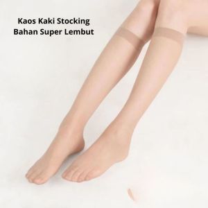 Sepasang Kaos Kaki Stocking Tipis Transparan Sheleg Bahan Nylon Solid Warna Polos / Kaos Kaki Transparan Wanita Stocking Wanita Selutut Premium