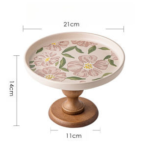 Locaupin Ceramic Tray & Wooden Base–Jewelry Holder Perfume Display Stand Dessert Plate Key & Accessory Organizer
