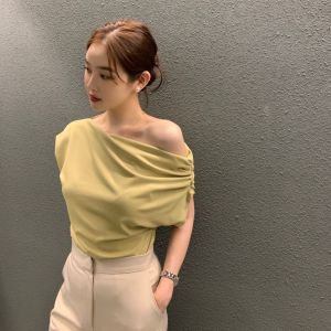 Áo thun Hàn Quốc thời trang mùa hè mới thiết kế lệch vai không đều