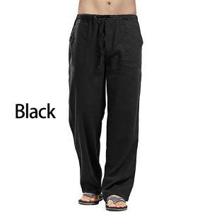 Letian Mens Plus Size Trousers Elastic Waists Straight Party Pants Loose Pants Linen streetwear Fahion Casual