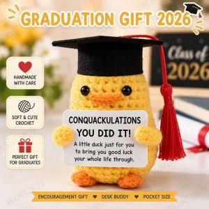 Hand Knitted Emotional Positive Message Energy Crochet Duck  Dinosaur Graduation Gift Handmade Birthday Support 正能量励志