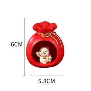 天缘阁 5.5cm-6cm福袋招财猫摆件 风水已開光  招财猫 招財貓 客厅家居收纳装饰乔迁新居礼物 Feng Shui Lucky Bag Lucky Cat Entrance  办公室桌面摆设
