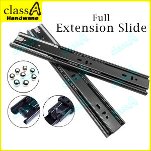 ClassAHW Heavy Duty Full Extension Drawer Slide Ball Bearing Soft Closing Close Drawer Slide Black Rail Laci Hitam (SET)