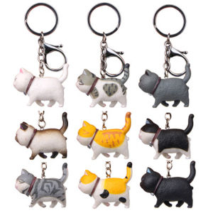 HEFEI Alloy Japanese Cat Car Cartoon Animal Cat Keyring Keychain Bag Hanging Pendant Kitten Key Chain