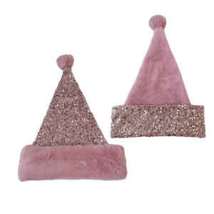 Sequined Christmas Santa Hats Thicken Plush Headgear Pink Furry Brim for Christmas Parties Cosplay Accessories