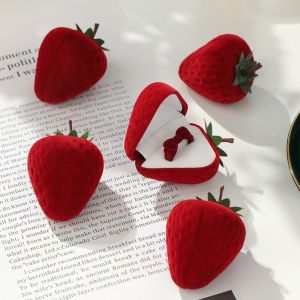 MAYNN Cute Strawberry Ring Box Fashion Popular Strawberry Jewelry Boxes Lining Velvet Red Ring Box Home