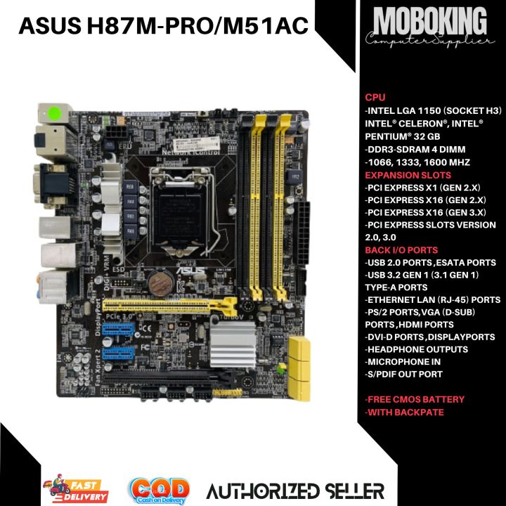 Asus H87m Pro M51ac 4th Gen Intel H87 Lga 1150 Micro Atx I3 I5 I7 Ddr3 32gb I Moboking Lazada Ph