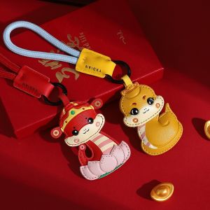 NCNC(OKDEALS01) Creative New Year Keychain Hanging Leather Spring Festival Pendant Key Accessories Traditional Snake Dolls Backpack Decor Chinese New Year