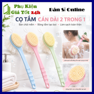 Bàn Chải Chà Lưng Cán Dài 2 Trong 1 Kèm Bông Tắm Massage Toàn Thân - Cây Cọ Lưng 2 Mặt Tẩy Tế Bào Chết - Cây Bông Tắm Làm Sạch Da Mềm Mại