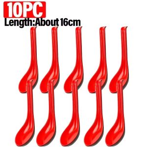 Hibeautylife】พลาสติกช้อนซุปสีดำแดงแดงด้ามจับยาวช้อนตักเมลามีนเกี๊ยวบาร์ร้านอาหารเครื่องใช้บนโต๊ะอาหารสำหรับอาหารค่ำในครัวเรือนกันกระแทก20-1ชิ้น