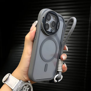 【With lanyard/Round bracket/With Len Film/Transparent Acrylic hard case/Black】 for iPhone 11 12 13 14 15 16 17 Pro max Air Adsorbable case for iPhone17Promax case cover casing