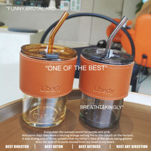 ถ้วยแก้ว ฝาปิด 450ml แก้วกาแฟ สไตล์มินิมอล พร้อมหลอดแก้ว พร้อมส่ง🥃