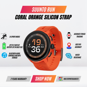 SUUNTO RUN Coral Orange - Silicon Strap - 24/7 Activity Tracking - Running Cycling Swimming - Wrist-based Heart Rate