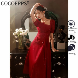 Cocoepps 2023 tính cách thanh lịch mới màu đỏ đính hôn ăn mặc thường có thể mặc một ĐầM Dạ HộI nhỏ