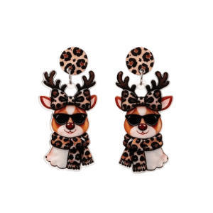HUIHEYU 2D Flat Acrylic Christmas Earrings Snowman Deer Leopard Pendant Earrings Funny Bow Ladies Ear Jewelry Christmas