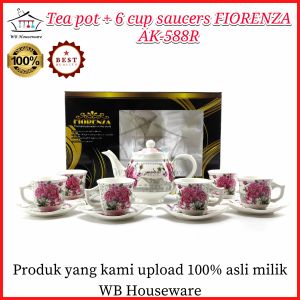 tea set porcelain FIORENZA AK-588R / cangkir gelas teh + teko motif