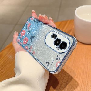 Reno 11 Pro 5G 2024 Glitter Bling Flower Phone Case For Oppo Reno 11 10 Pro Plus + 10Pro Reno 11 Pro 5G 2024 Ultra Thin Plating Gradient Soft Silicone Shockproof Casing Protection Back Cover Girls