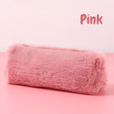 KAWA Kotak Pensil Fuzzy Model Korea Lucu Bahan Bulu Halus Warna Soft Estetik Kapasitas Besar Tempat Make Up