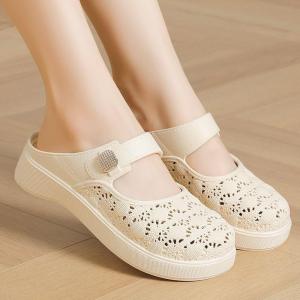 [Free Shipping] Thickened Closed-Toe Slippers For Women 2026 Summer New Style Hollow-Out Height-Increasing Woven Soft-Soled Slip-On WomenS Shoes