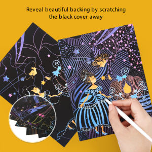 Jar Melo Kids Scratch Painting Paper Children Creative Colorful Scratch Drawing Book Magic DIY Scratch Art Card with Scratching Brush and Powder Puff for Child Boys and Girls Gift Drawing Toy