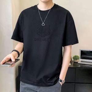 短袖T恤男士夏季新款宽松五分袖体恤韩版潮流钢印凹凸老虎头上衣