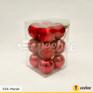 Bola Natal Plastik 4cm Isi 12pcs (V24) | Hiasan Pohon Natal | Christmas Ornament | Bola Dekorasi Mika
