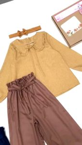 Stelan Anak Perempuan Ala Korea 1-14 Tahun Blus & Celana Kulot Bahan Katun Import