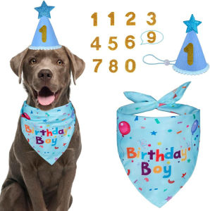 Dog Birthday Party Supplies Cat Birthday Bandana Set Pet Dog cat Birthday Party Hat with Numbers Pets Accessories Birthday Caps
