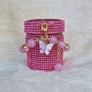 ยาดมสมุนไพรหงส์ไทย(สูตร2)เคสติดเพชรสีชมพู shocking pink มีสายคล้องมือจี้ผีเสื้อ