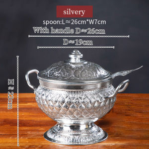 ภาชนะอาหารไทย หม้อหุงข้าวเท้าสูง หม้อทำของหวาน เครื่องดื่มเย็น ๆ หม้อต้มยำกุ้งสวยงาม หม้อสำหรับทำกับข้าว หม้อซุปทอง หม้อเงิน อ่างล้างหน้าสีเงิน