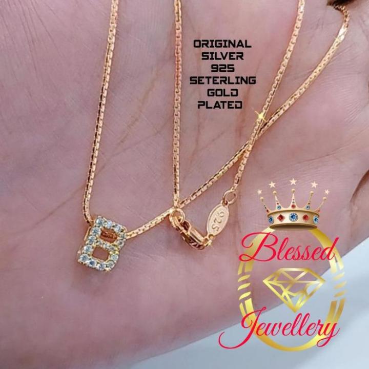 Kalung Perak Asli 925 Lapis Emas Model Itali Santa Liontin Huruf B