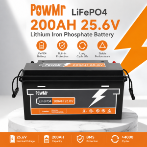 PowMr LiFePO4 200AH 25.6V Lithium Iron Phosphate Battery with Built-in Protection Long Cycle Performance Stable Output