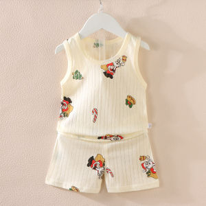 Summer new childrens vest set boys and girls baby cartoon thin sleeveless vest shorts set loungewear 0-4 years old baby clothes childrens clothing