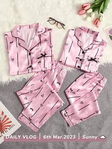 Autumn Winter New Girl Pink Satin Pajama Set Long Sleeve Long Pants Single Breasted Teenage Pajama Childrens Pajama 8-12 Years2026