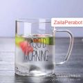 Gelas Cangkir Gagang Kaca Model Tulisan Kopi Susu Jus Teh Glass Coffee Mug Desain Good Morning 400 ml. 