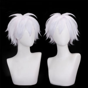 Anime Jujutsu Kaisen Satoru Gojo Cosplay Costume Tokyo Medicine Man Uniform Suits Adult Men Windbreaker Coat Pants Set White Short Wig Synthetic Hair【Free Eye Mask】